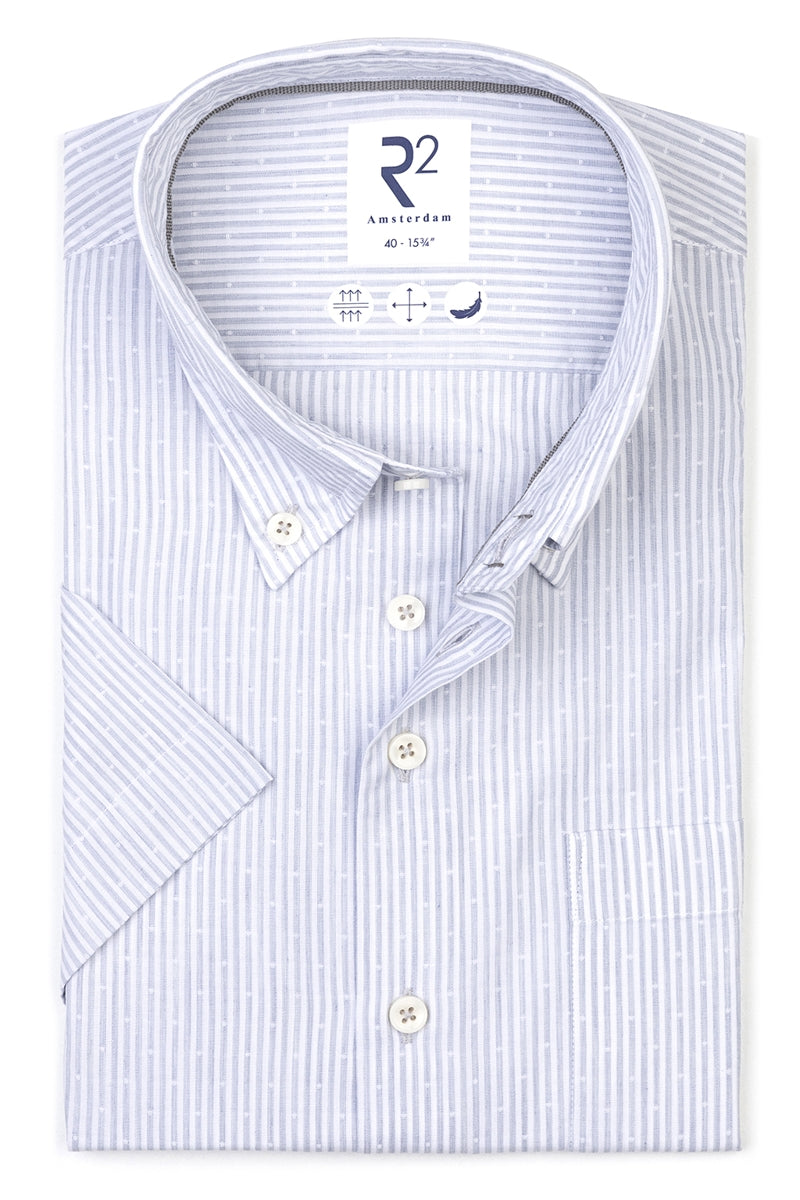 Direct From Brand,R2 Amsterdam, R2 Amsterdam Blue/White Stripped Short Sleeve Button Up Shirt, Blue, Extra Large-48-Tag43