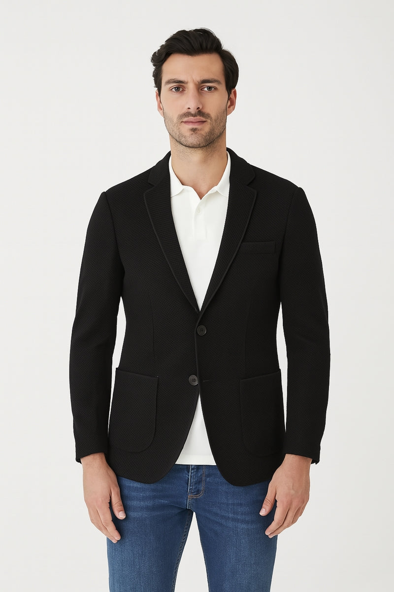 Wholesale,Luchiano Visconti, Luchiano Visconti Black Japanese Performance Knit Textured Blazer, Black, Extra Large-47-TagXL