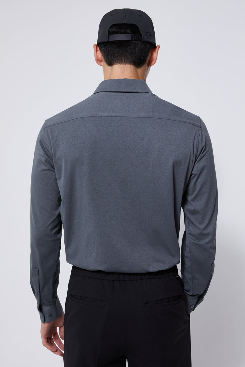 Direct From Brand,FYNE, FYNE Grey Antibacterial Stretch Long Sleeve Shirt, Grey, Medium-42-TagMMedium-43-TagLLarge-45-TagXL