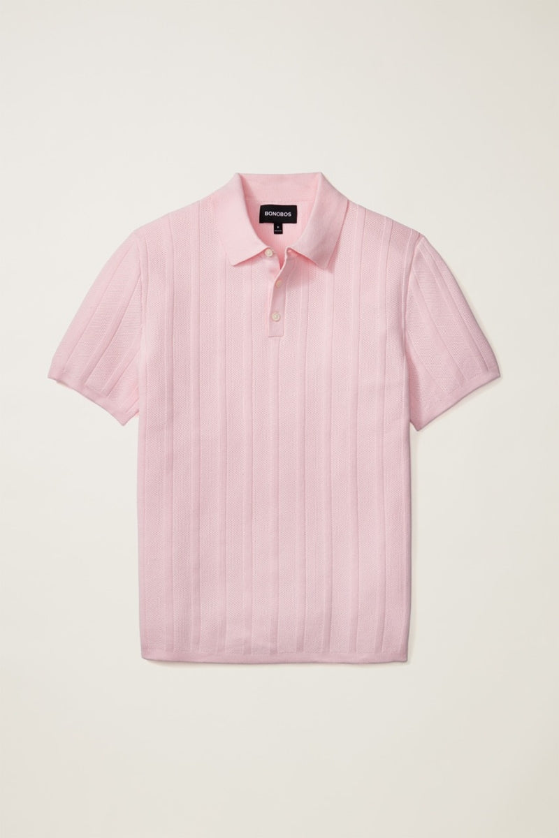 Wholesale,Bonobos, Bonobos Pink Cotton Honeycomb Textured Sweater Polo, Pink, Large-45-TagL