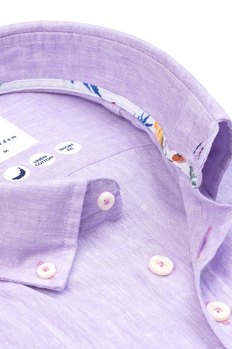 Direct From Brand,R2 Amsterdam, R2 Amsterdam Purple Linen Short Sleeve Blend Shirt, Purple, Extra Extra Large-53-TagXXL