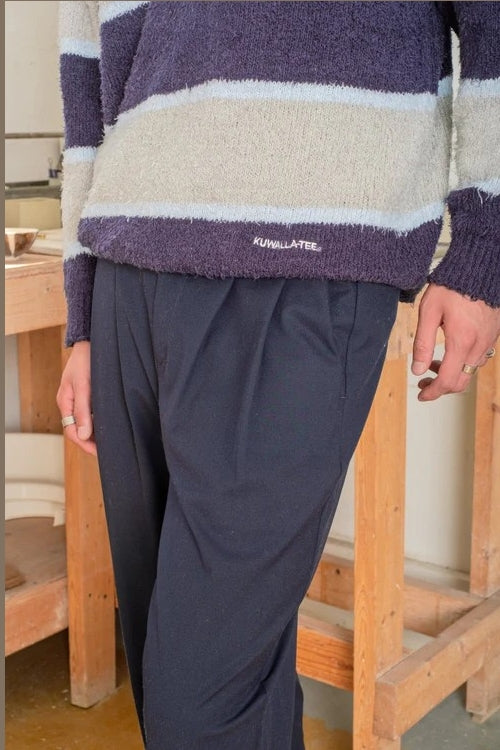 Wholesale,Kuwalla, Kuwalla Navy/Grey Stripe Shaggy Knit Crewneck Sweater, Blue, Small-45-TagSMedium-47-TagMExtra Extra Large-53-TagXXL