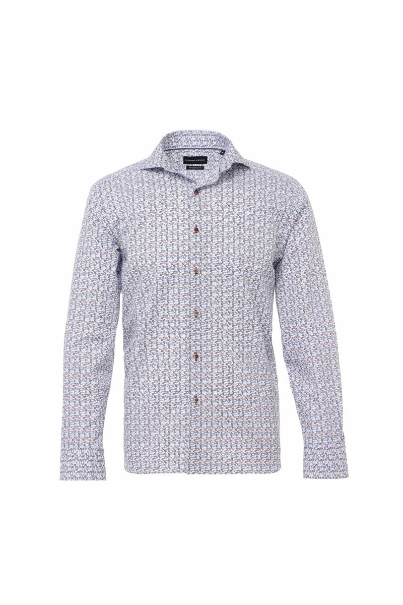 Wholesale,Luchiano Visconti, Luchiano Visconti Navy & Brown Safety Pin Print Shirt, Blue, Large-48-TagL