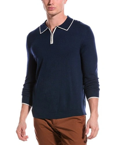 Other,Elie Tahari, Elie Tahari Navy 1/4-Zip Polo with White Contrast, Blue, Medium-42-TagM