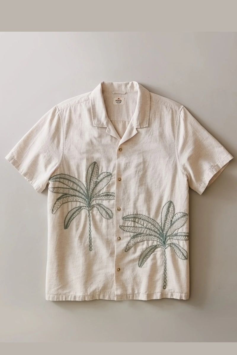 Wholesale,Marine Layer, Marine Layer Cream Embroidered Textured Resort Shirt, Cream, Small-44-TagS