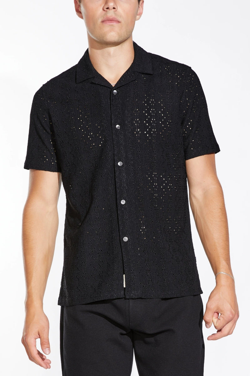 Wholesale,Civil Society, Civil Society Black Eyelet Jacquard Stretch Knit Shirt, Black, Small-41-TagSMedium-43-TagMLarge-45-TagL