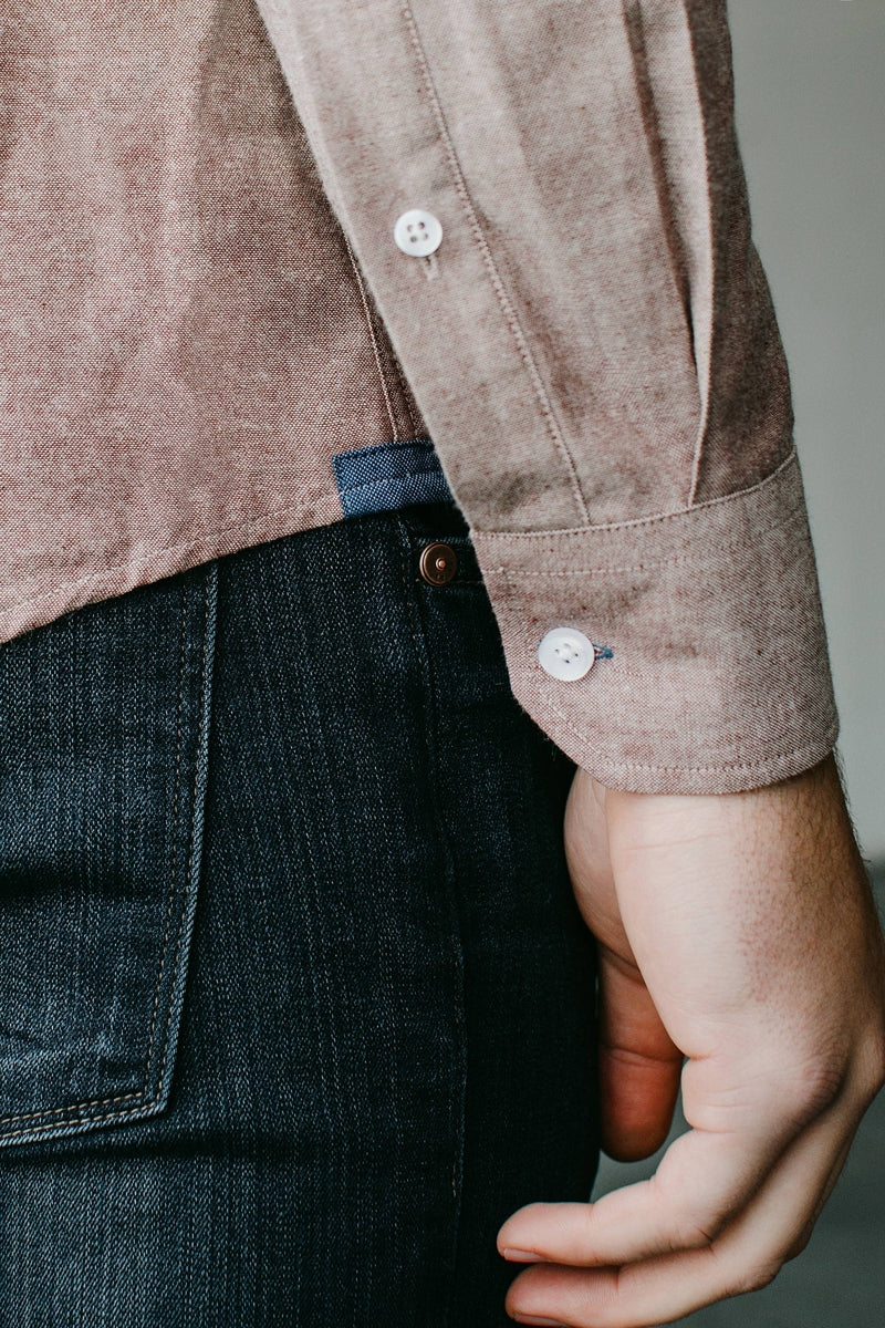 Faire,Alynn, Alynn Brown Slim Fit Slightly Brushed Chambray Shirt, Brown, Large-45-TagLMedium-42-TagMExtra Extra Large-51-TagXXLExtra Large-48-TagXL