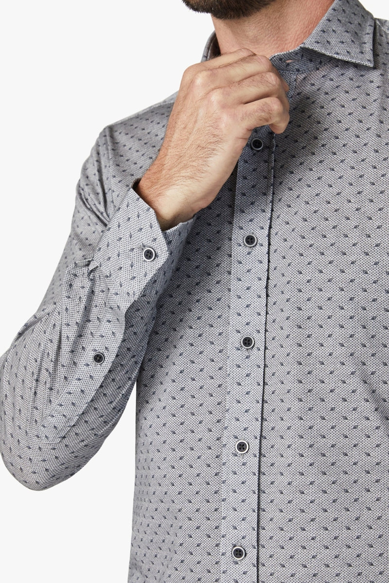 Wholesale,34 Heritage, 34 Heritage Grey Melange Leaf Print Knit Shirt, Grey, Large-47-TagL