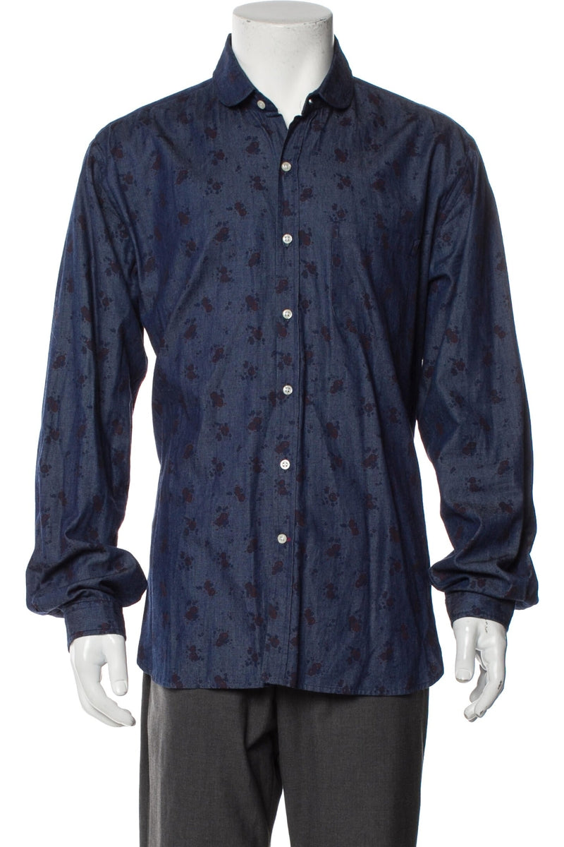 Oliver Spencer Navy Floral Print Long Sleeve Dress Shirt