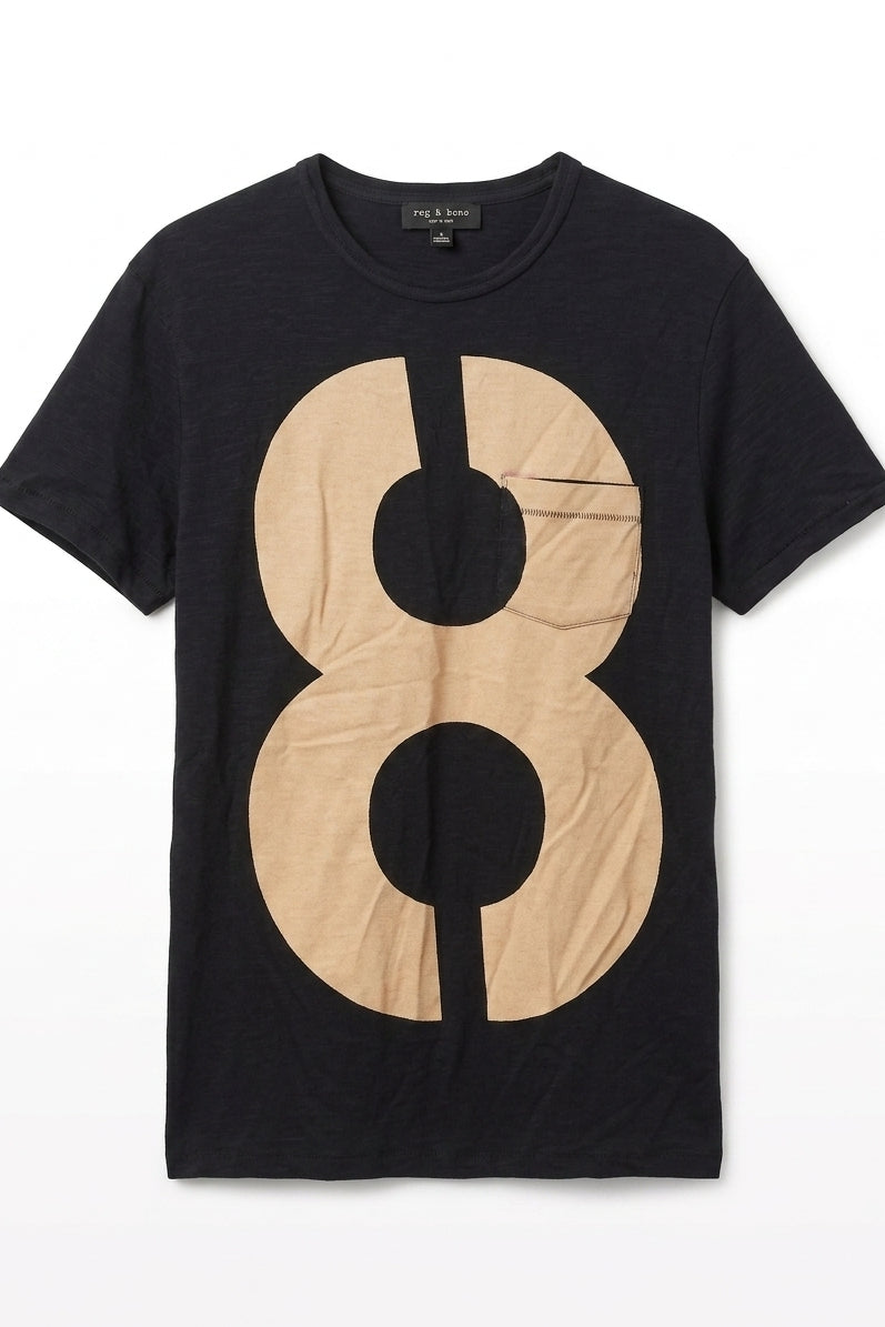 Wholesale,Rag & Bone, Rag & Bone Black Numeral Print Short Sleeve T-Shrit with Chest Pocket, Black, Medium-42-TagM