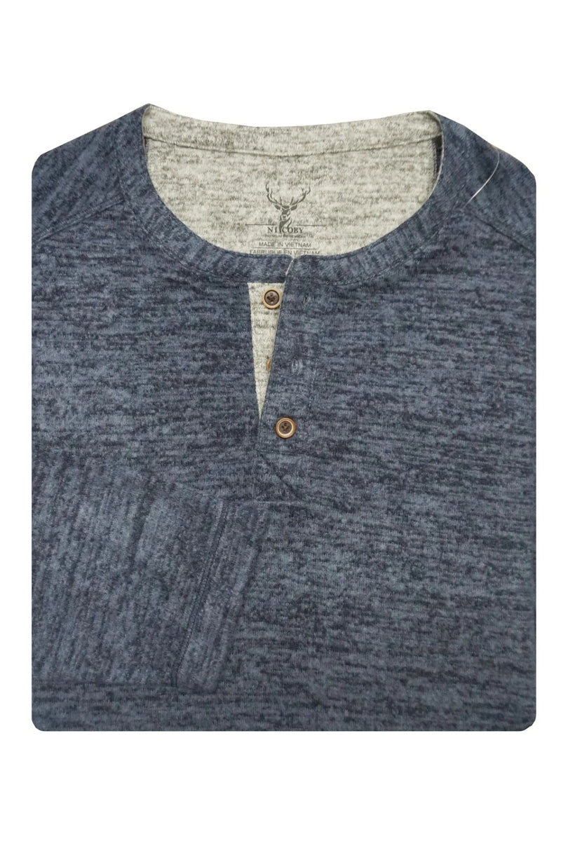 Wholesale,Nicoby Age of Wisdom, Nicoby Age of Wisdom Navy Heathered Fuzzy Henley, Blue, Large-46-TagL