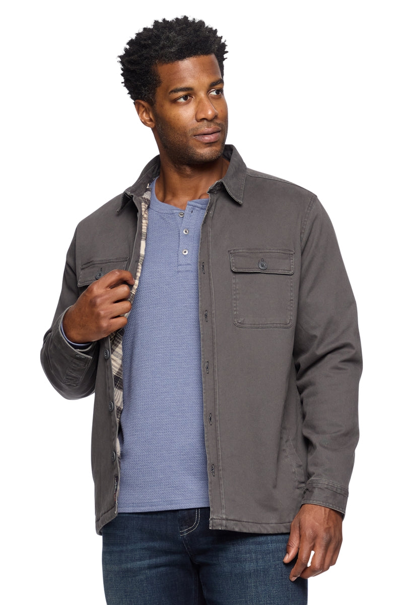 Wholesale,Flag & Anthem, Flag & Anthem Charcoal Stretch Flannel Lined Shacket, Grey, Extra Large-50-TagXL