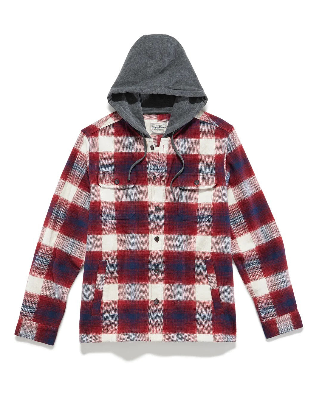 Wholesale,Flag & Anthem, Flag & Anthem Red/Navy Herringbone Hooded Shacket, Red, Extra Large-51-TagXL