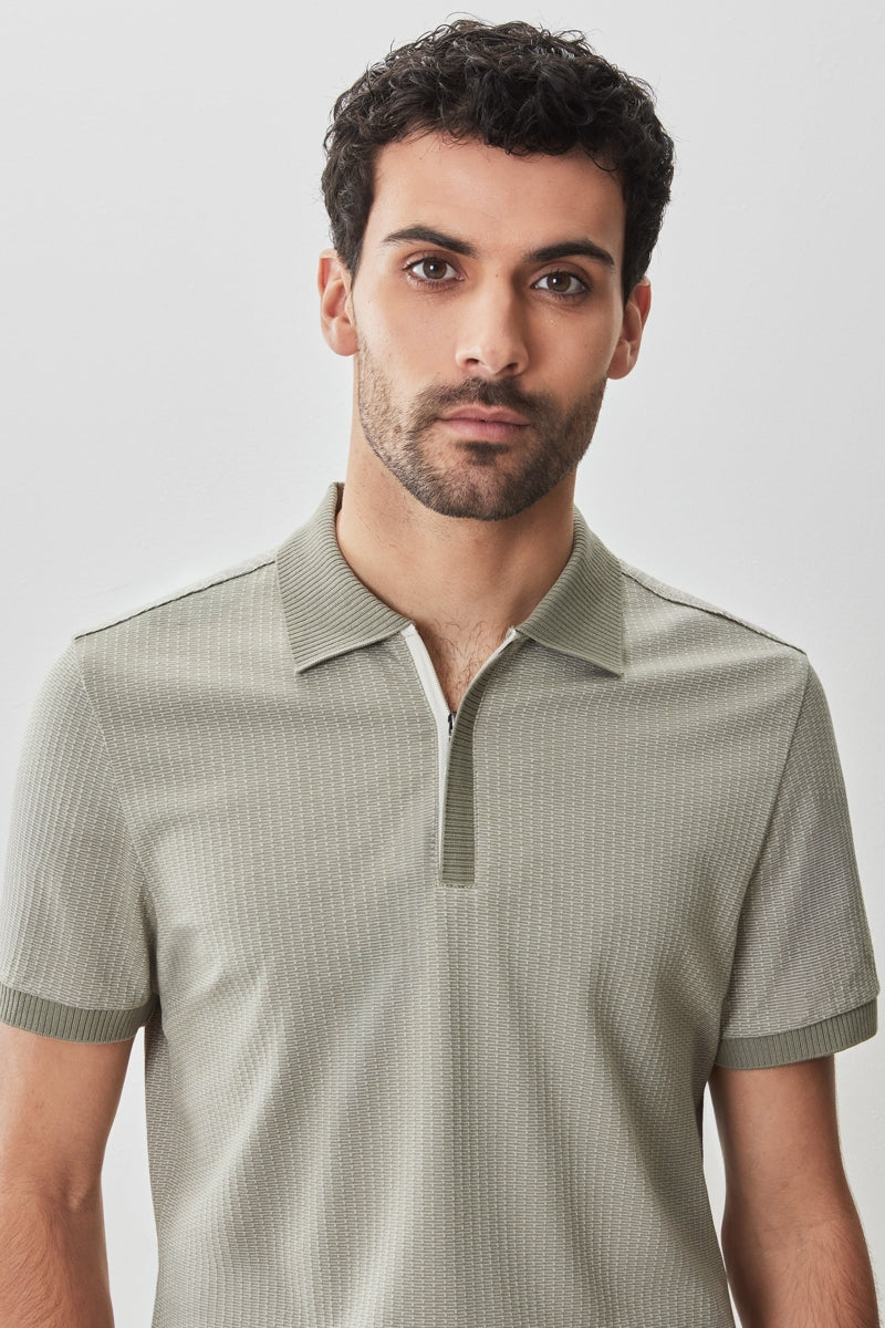 Wholesale,Robert Barakett, Robert Barakett Olive Dobby Textured Knit Polo with Covered Placket, Green, Medium-41-TagM