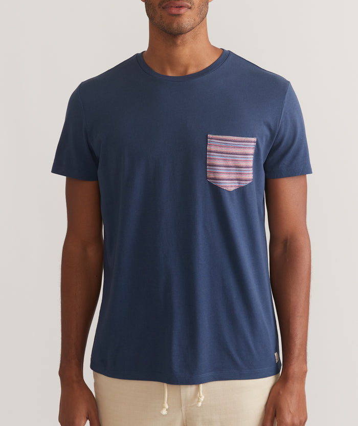 Marine Layer Vintage Indigo Printed Pop Contrast Pocket Tee