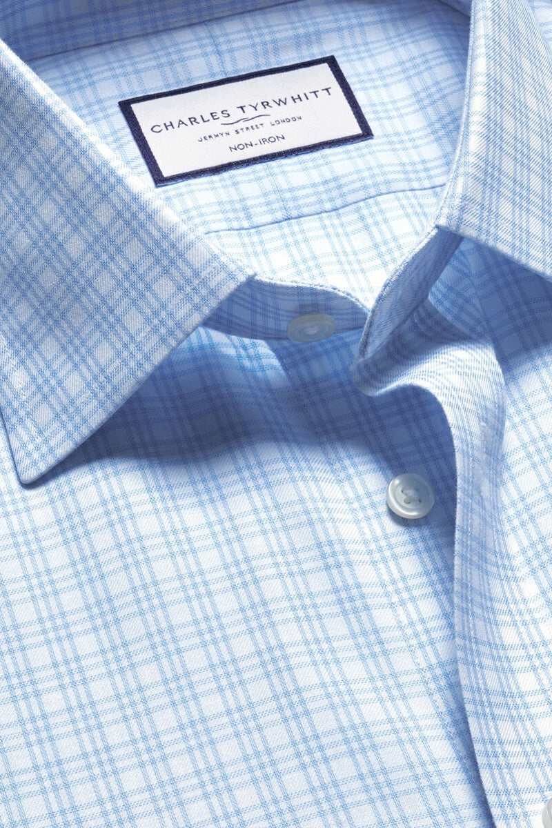 Wholesale,Charles Tyrwhitt, Charles Tyrwhitt Sky Blue Twill Triple Check Shirt, Blue, Small-40-Tag15