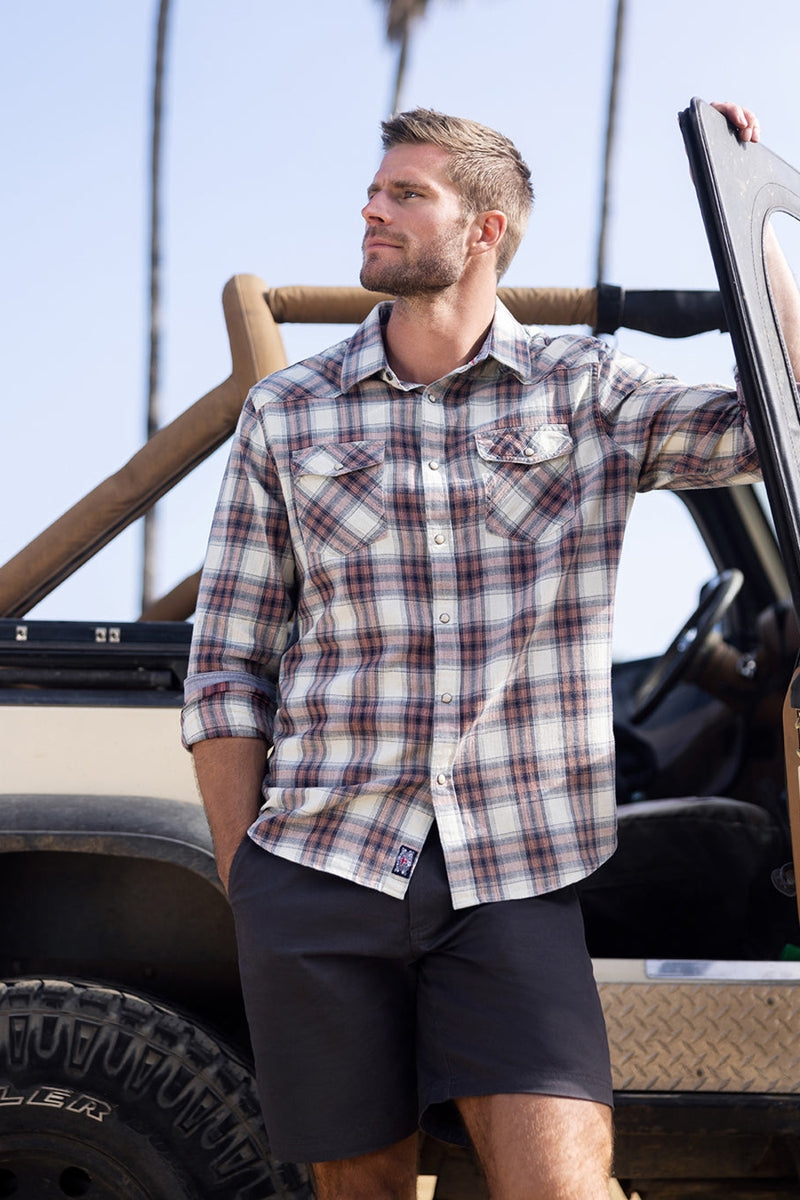 Wholesale,Flag & Anthem, Flag & Anthem Red/White/Navy Plaid Vintage Washed Shirt, Red, Medium-42-TagM