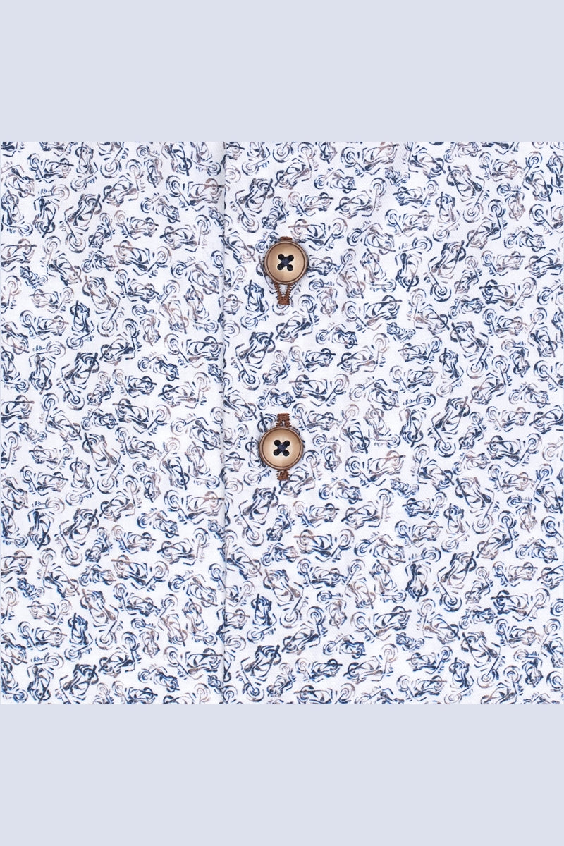 Direct From Brand,R2 Amsterdam, R2 Amsterdam Blue Motorcycle Print Cotton Shirt, Blue, Small-41-Tag39