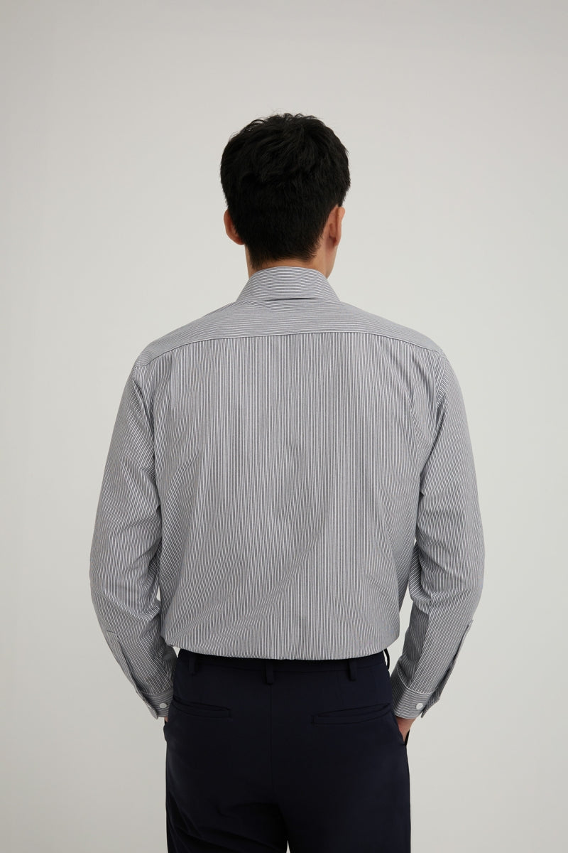 Direct From Brand,FYNE, FYNE Navy/White Stripe Moisture Absorption Shirt, Blue, Medium-42-TagMLarge-44-TagL