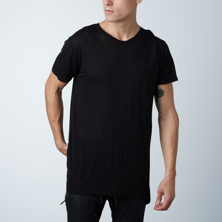 Wholesale,Reese De Luca, Reese De Luca Black Elongated High Low Jersey T-Shirt, Black, Extra Small-36-TagXS