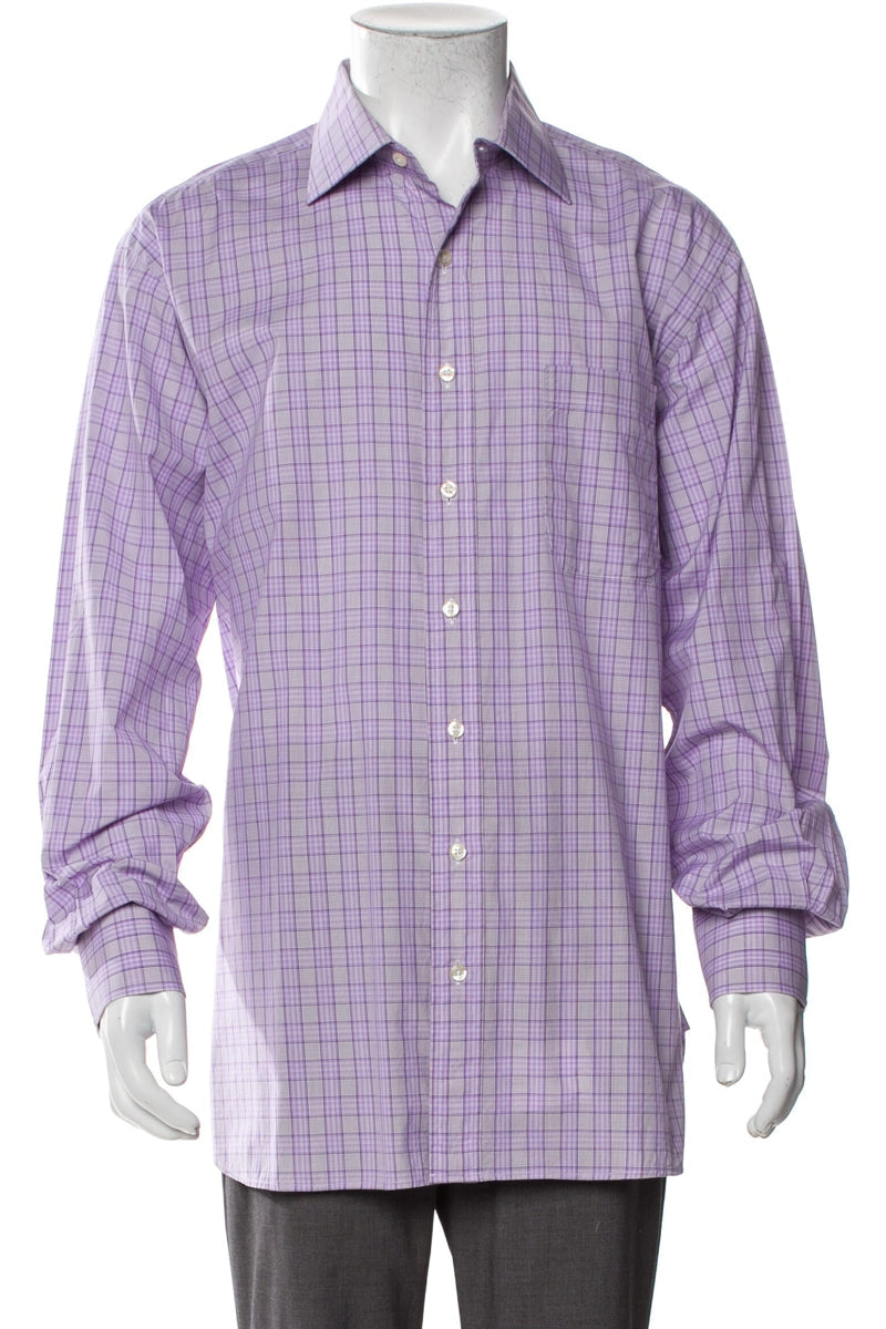 RealReal,Paul Stuart, Paul Stuart Purple Plaid Print Long Sleeve Dress Shirt, Purple, Extra Extra Large-52-TagXXL
