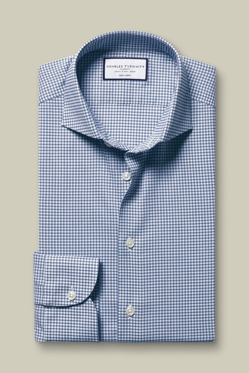 Wholesale,Charles Tyrwhitt, Charles Tyrwhitt Indigo Performance Twill Check Shirt, Blue, Small-40-Tag15