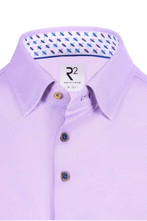 R2 Amsterdam Lavender Geo Knitted Short Sleeve Button Up Shirt