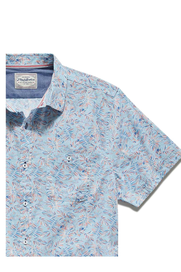 Flag & Anthem Light Blue/Coral Palm Print Vintage Washed Shirt