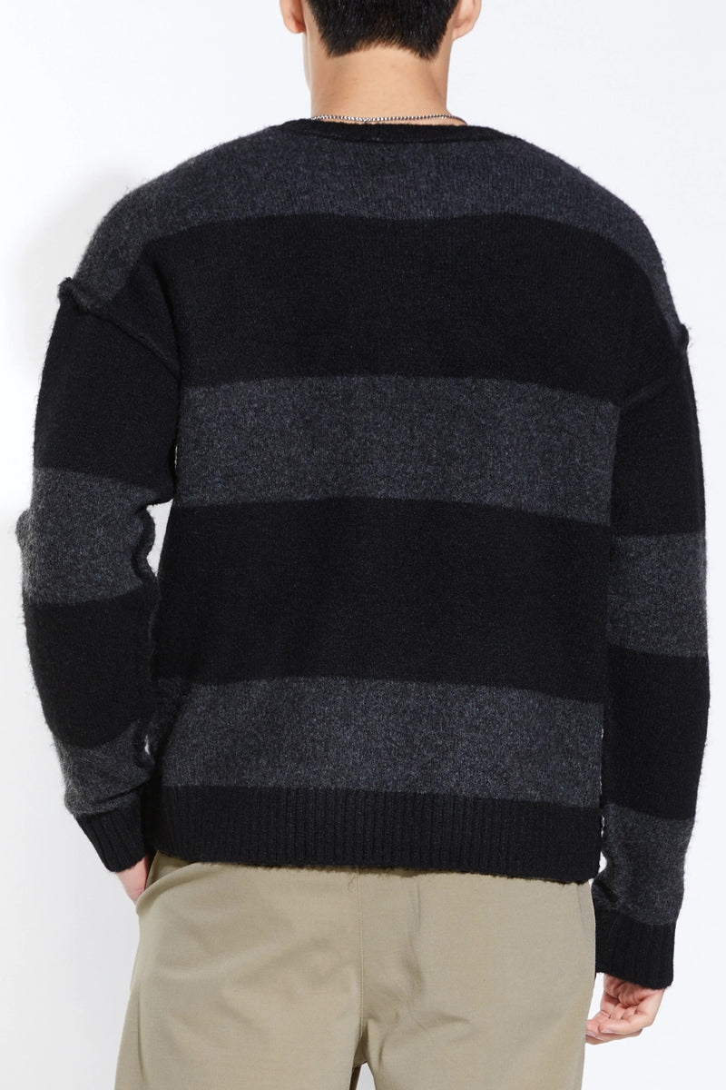 Wholesale,Civil Society, Civil Society Black Striped Fuzzy Jersey Knit Oversized Sweater, Black, Medium-48-TagM