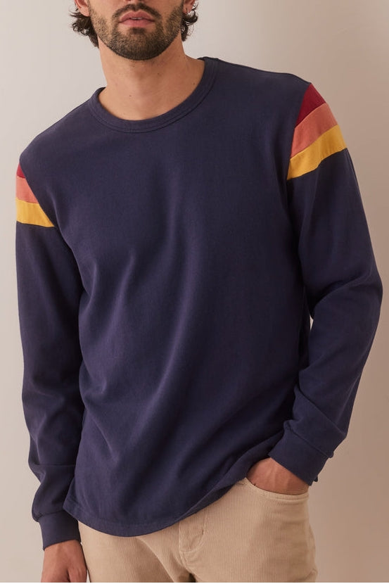 Wholesale,Marine Layer, Marine Layer Indigo Brushed Jersey Sweatshirt with Contrast Sleeves, Blue, Small-40-TagSMedium-43-TagMLarge-46-TagLExtra Large-48-TagXLExtra Extra Large-52-TagXXL