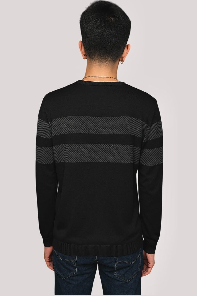 Brand Partner,R2 Amsterdam, Jakamen Black/Charcoal Textured Stripe Sweater, Black, Large-44-TagXXLLarge-43-TagXLLarge-42-TagXLMedium-40-TagLMedium-42-TagLMedium-41-TagLMedium-41-TagMSmall-39-TagMMedium-40-TagMSmall-38-TagMSmall-38-TagSExtra Small-36-TagS
