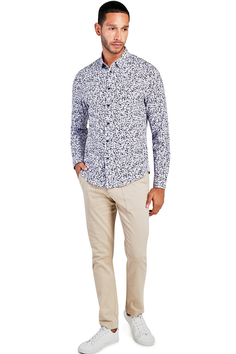 Faire,Brooklyn Brigade, Brooklyn Brigade White Mini Floral 4-way Stretch Shirt, White, Medium-41-TagMLarge-44-TagLExtra Large-48-TagXLExtra Extra Large-52-TagXXLSmall-38-TagS