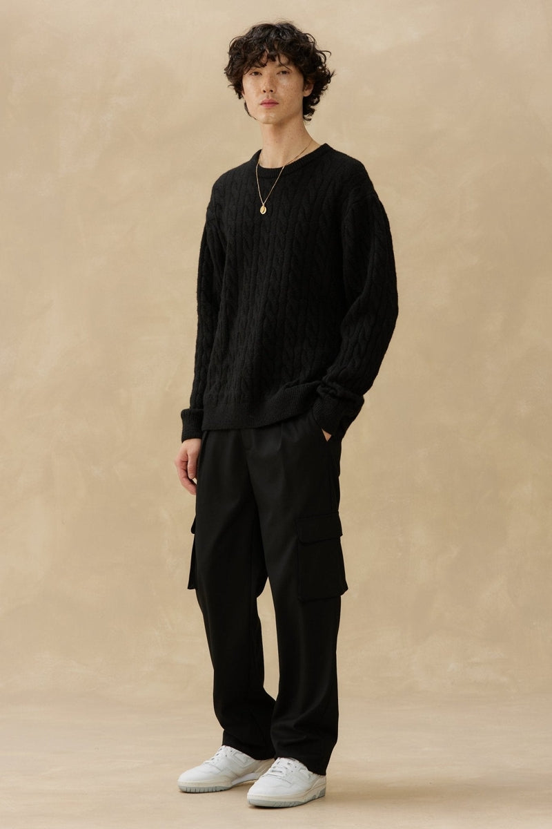 Wholesale,Kuwalla, Kuwalla Black Braided Crewneck Sweater, Black, Medium-45-TagSExtra Large-50-TagL