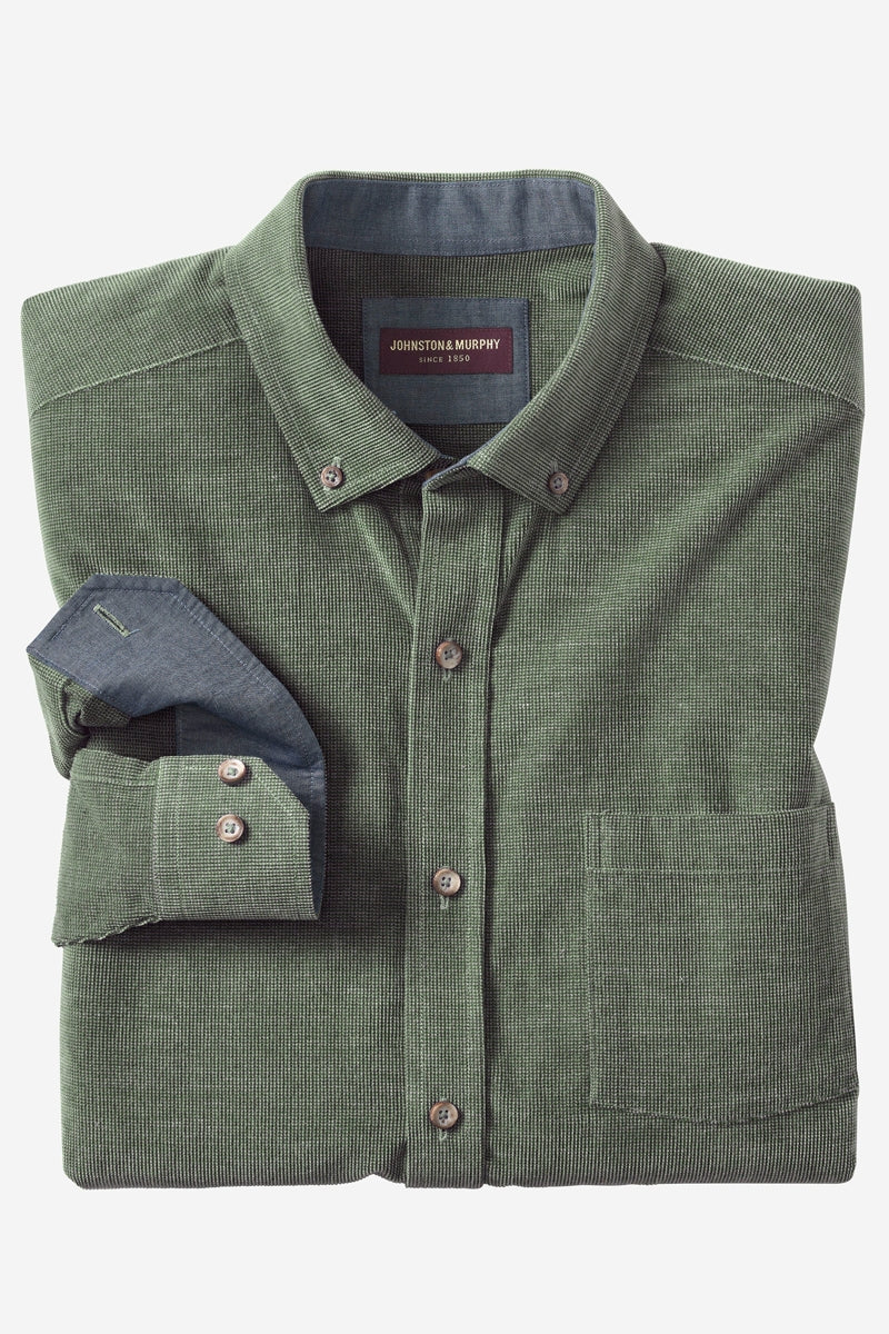 Wholesale,Johnston & Murphy, Johnston & Murphy Olive Textured Corduroy Shirt, Green, Extra Extra Large-55-TagXXL