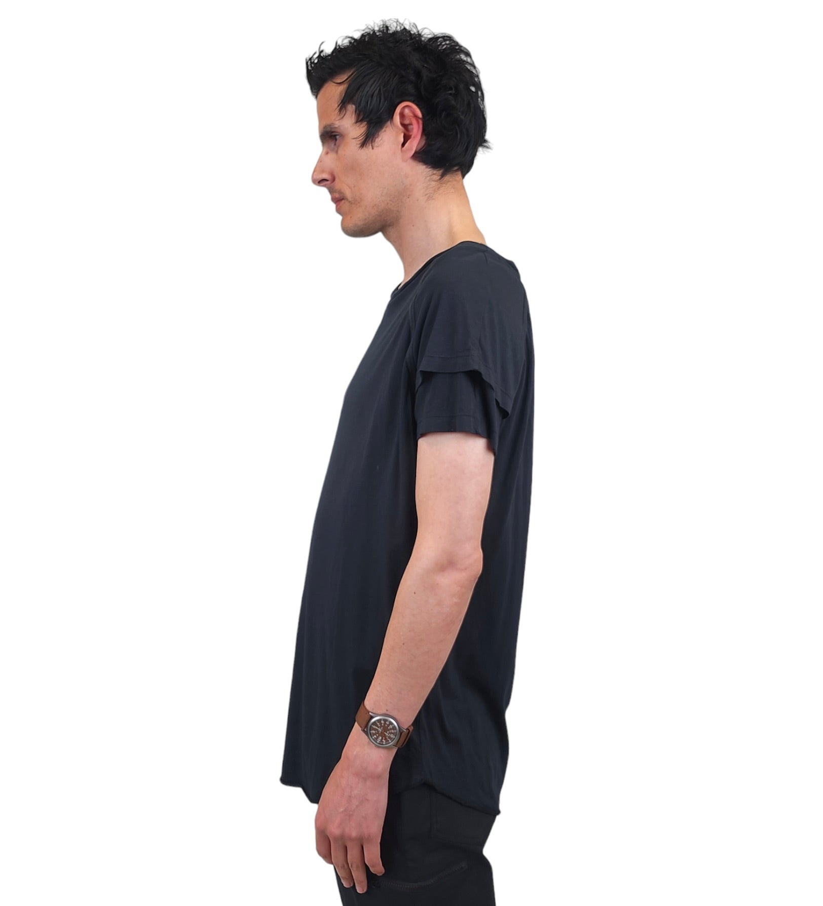 Wholesale,Reese De Luca, Reese De Luca Black Double Sleeve T-Shirt, Black, Medium-42-TagM