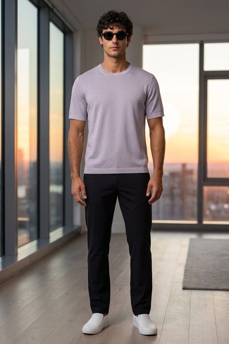 Wholesale,Luchiano Visconti, Luchiano Visconti Lilac Double Faced Knit T-Shirt, Purple, Small-40-TagSMedium-42-TagMLarge-44-TagLExtra Large-46-TagXLExtra Extra Large-48-TagXXLExtra Large-44-TagXL