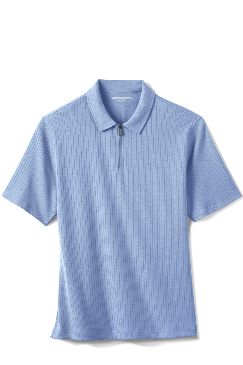 Wholesale,Johnston & Murphy, Johnston & Murphy Blue Ribbed Qtr Zip Polo, Blue, Large-48-TagL