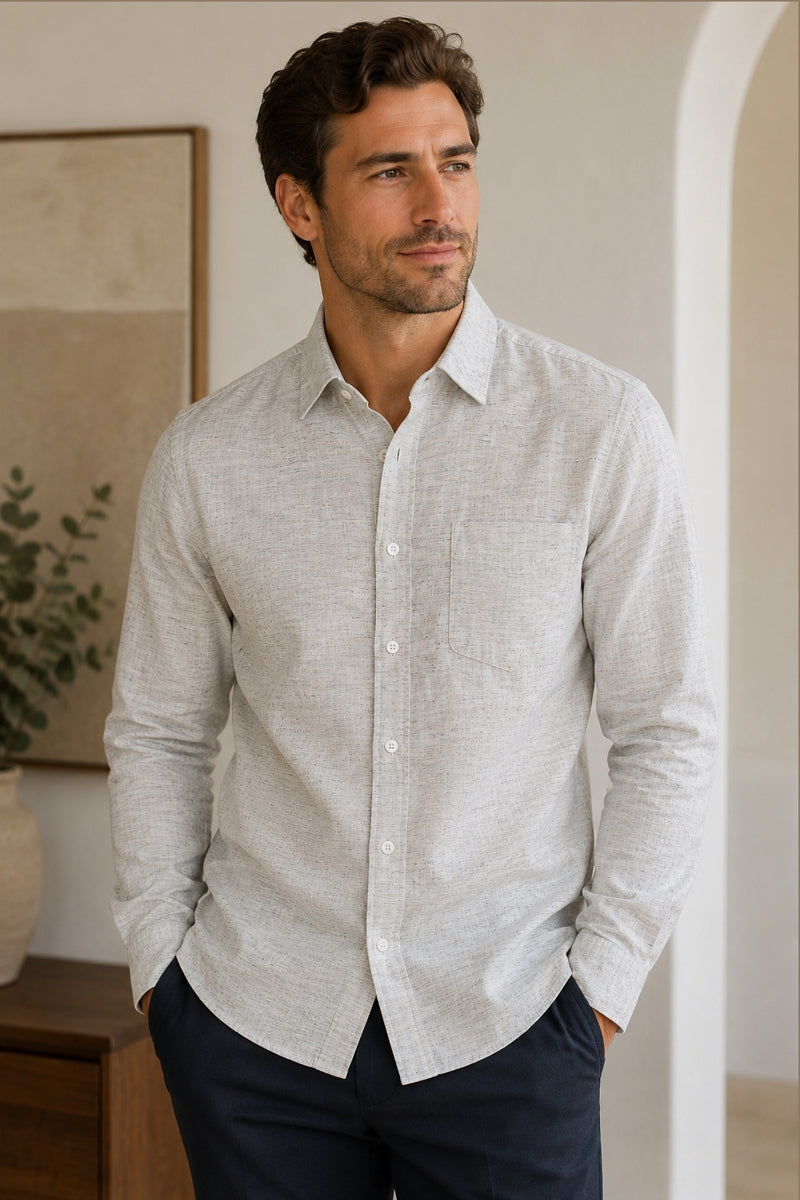 Wholesale,Jakamen, Jakamen Light Grey Textured Cotton/Linen Comfort Fit Shirt, Grey, Extra Large-50-TagXXL