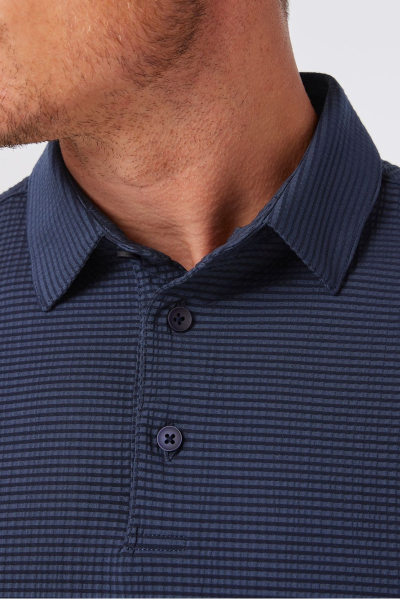 Wholesale,Mizzen + Main, Mizzen + Main Navy Seersucker Textured Knit Trim Fit Polo, Blue, Extra Extra Large-56-TagXXL
