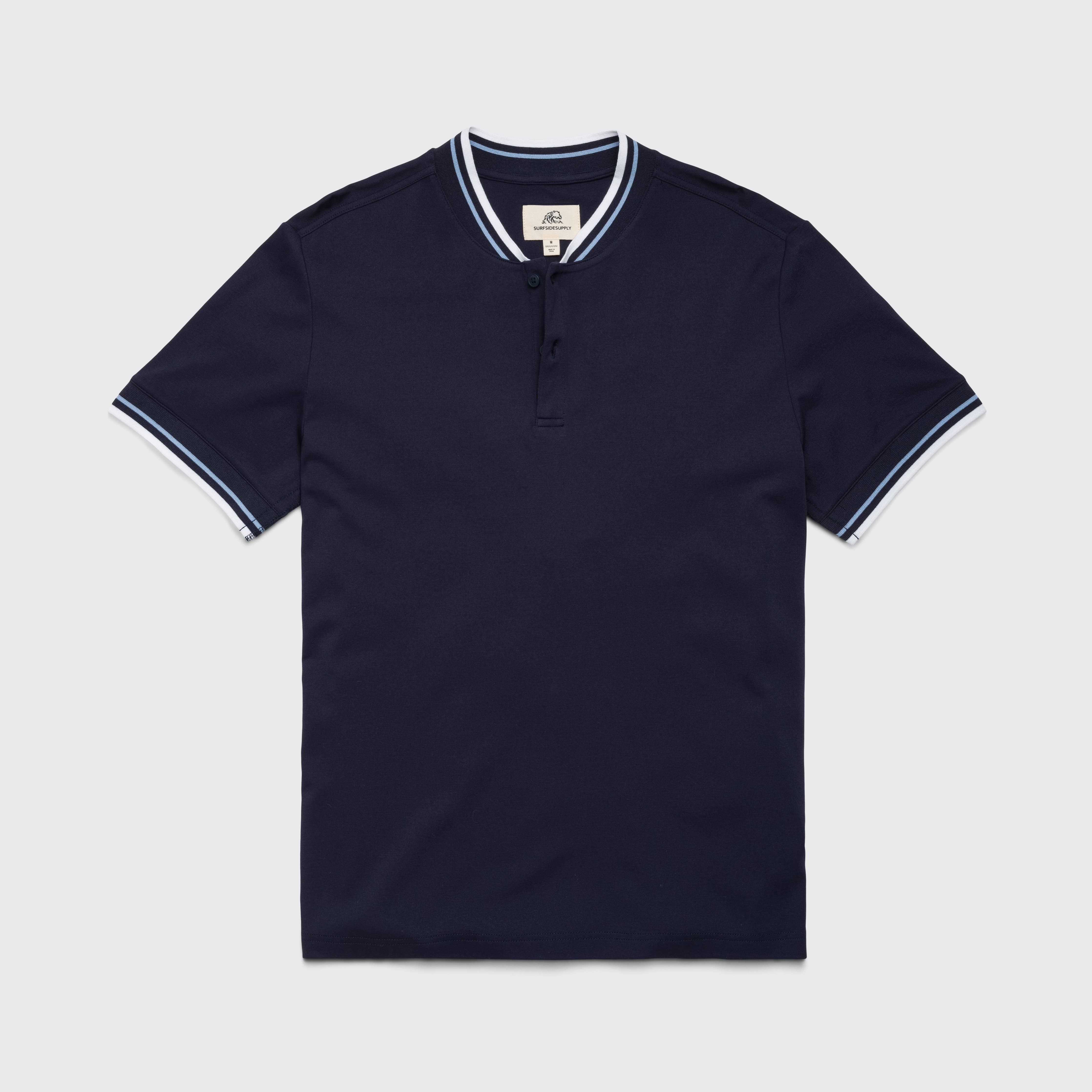 Faire,Surfside Supply, Surfside Supply Navy Piped Collarless Short Sleeve Performance Polo, Blue, Large-43-TagL