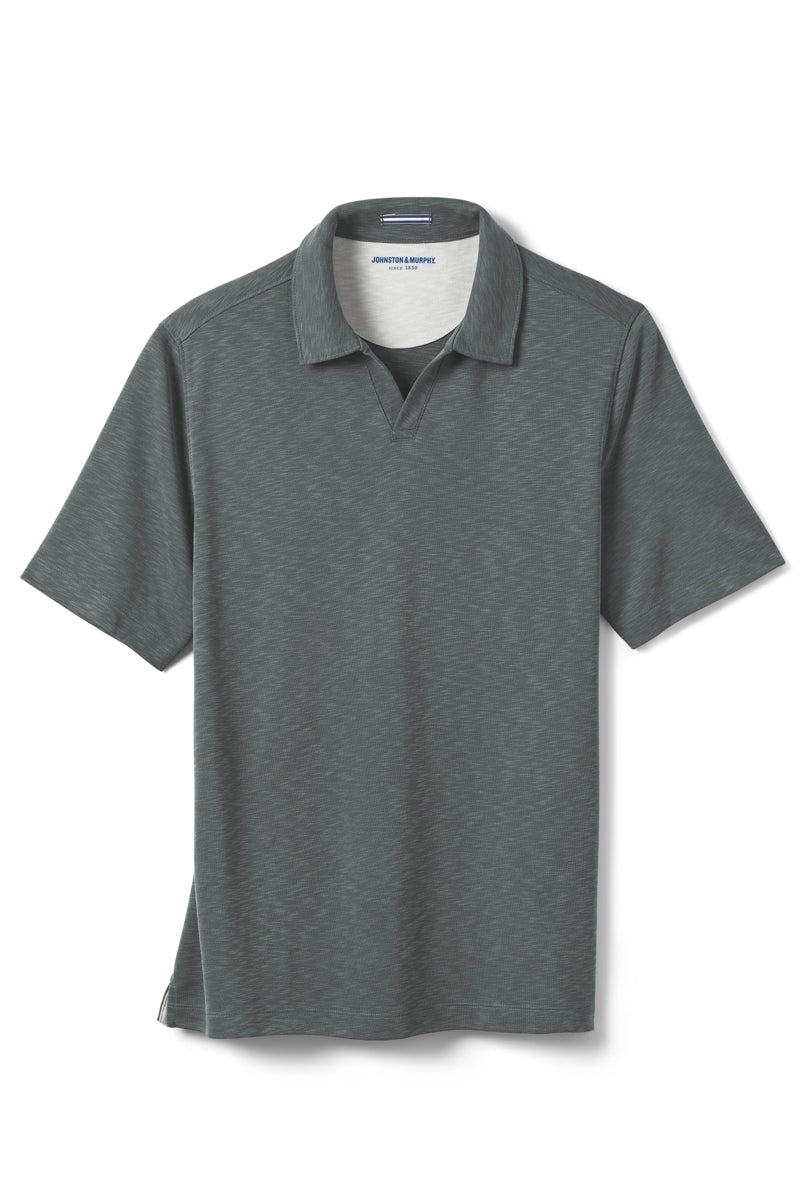 Wholesale,Johnston & Murphy, Johnston & Murphy Charcoal Vintage Slub V-Neck Polo, Grey, Extra Extra Large-53-TagXXL