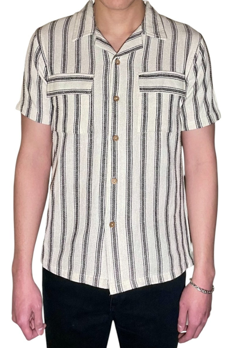 Wholesale,Soulstar, Soulstar Beige with Black Stripe Textured Weave Shirt, Tan, Medium-41-TagMLarge-43-TagLExtra Large-46-TagXLExtra Extra Large-48-TagXXLSmall-39-TagS