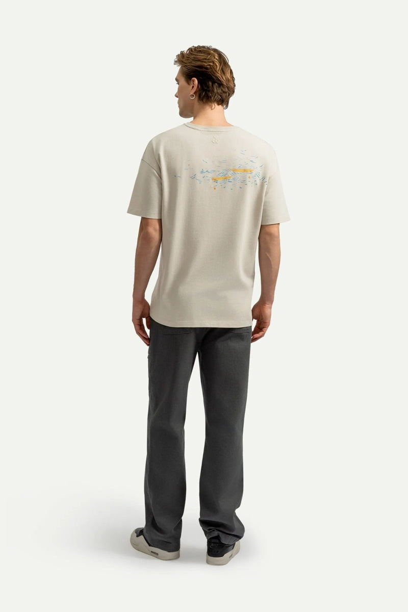 Wholesale,KAFT, KAFT Beige Surfboard Design Print T-Shirt, Tan, Extra Large-49-TagXL