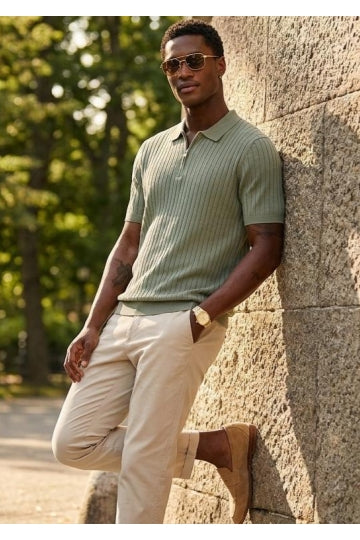 Wholesale,Selected Homme, Selected Homme Sage Green Knitted Zip Up Textured Polo, Green, Medium-42-TagMLarge-44-TagLExtra Large-46-TagXLExtra Extra Large-49-TagXXLSmall-40-TagS