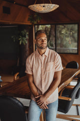 The Normal Brand Pastel Orange Dobby Short Sleeve Button Up Shirt