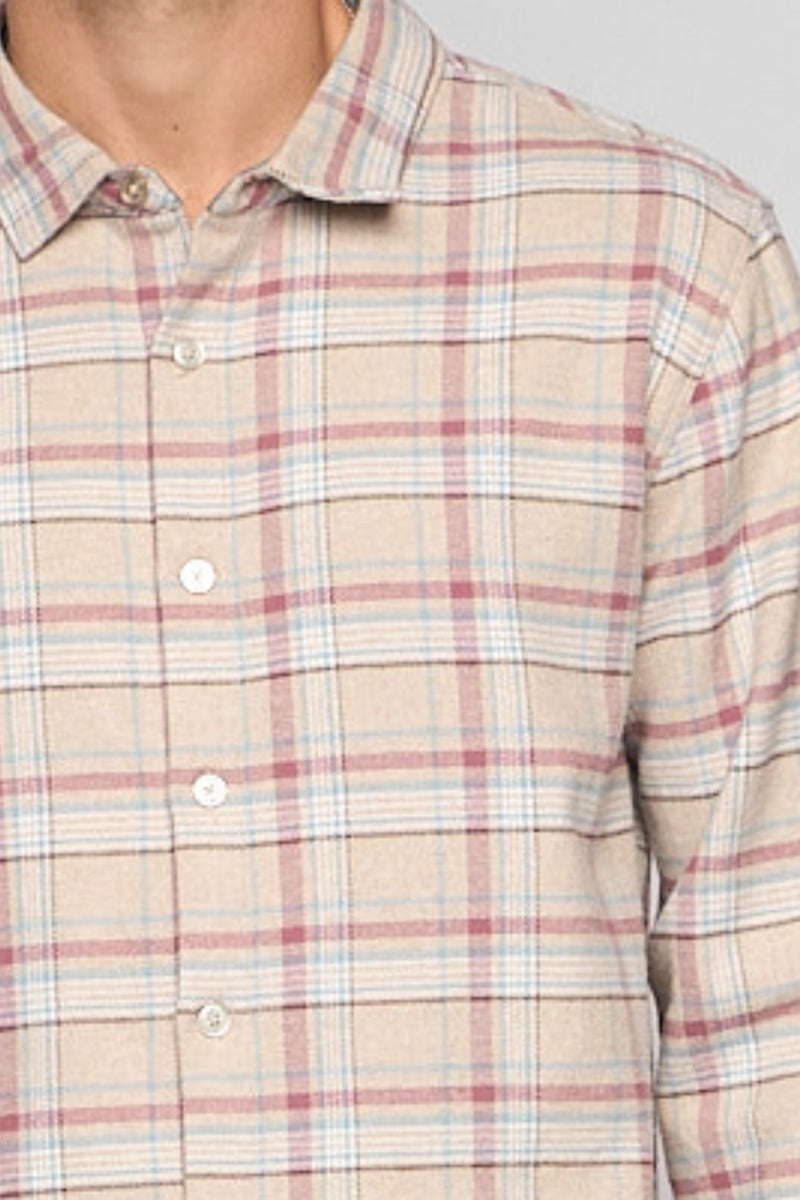 Wholesale,Fundamental Coast, Fundamental Coast Beige Plaid Knit Flannel Shirt, Tan, Medium-44-TagMLarge-47-TagLExtra Large-50-TagXL