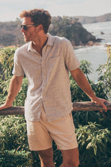 Marine Layer Blue Stripe Stretch  Short Sleeve Shirt