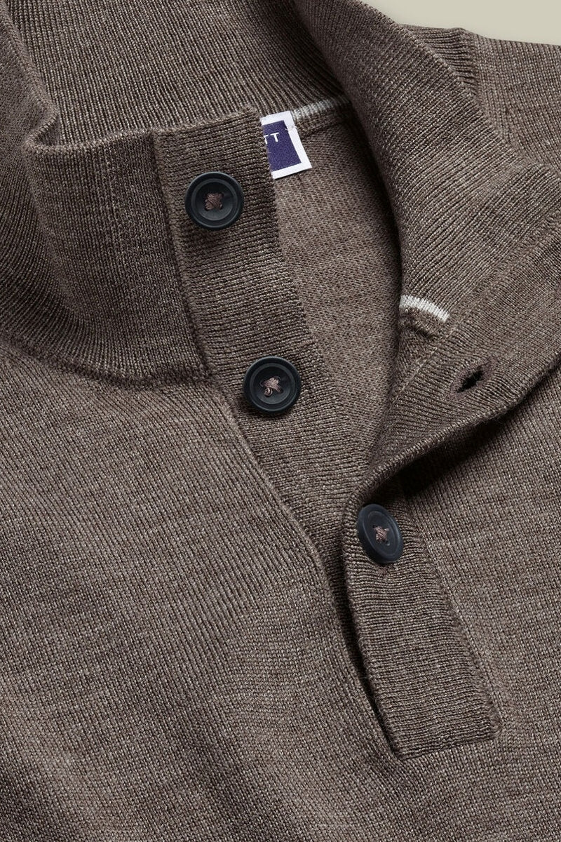 Wholesale,Charles Tyrwhitt, Charles Tyrwhitt Mocha Pure Merino Wool Button Neck Pullover, Brown, Small-39-TagSMedium-42-TagMExtra Large-48-TagXLExtra Extra Large-51-TagXXL