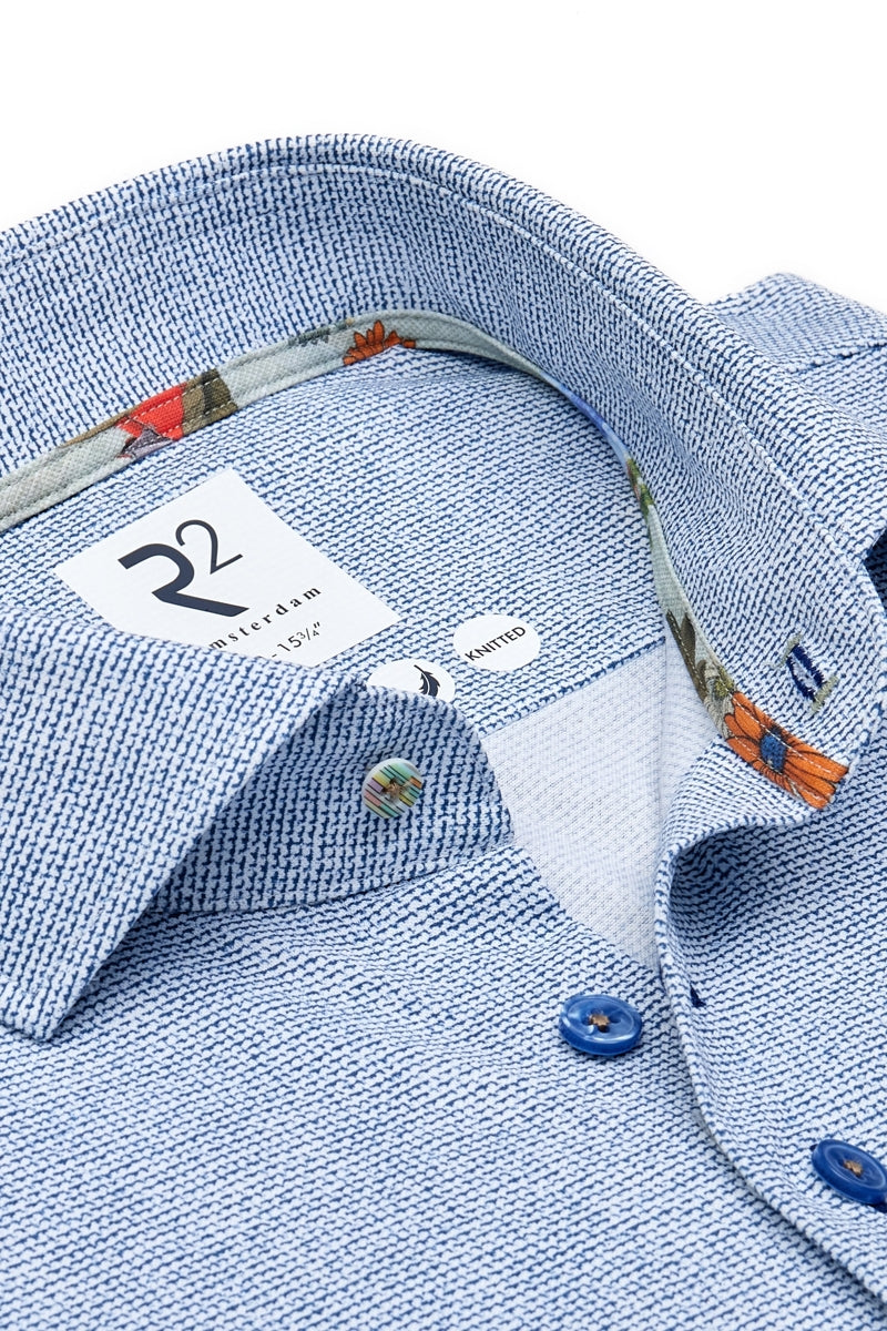 Direct From Brand,R2 Amsterdam, R2 Amsterdam Light Blue Printed Knitted Shirt, Blue, Small-40-Tag38