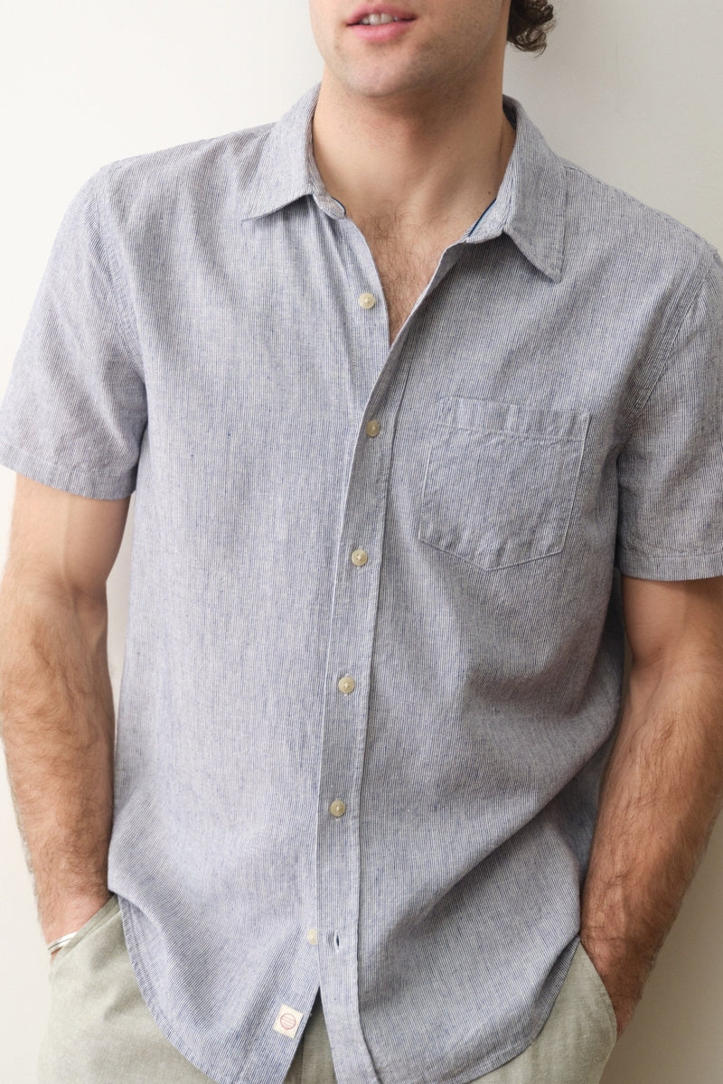 Wholesale,Marine Layer, Marine Layer Navy Pinstripe Hemp Shirt, Blue, Small-42-TagSMedium-44-TagMLarge-46-TagLExtra Large-50-TagXLExtra Extra Large-54-TagXXL